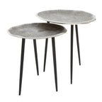 Silva Side Table Set | Silver Finish Oak Effect Set of 2 Side Tables