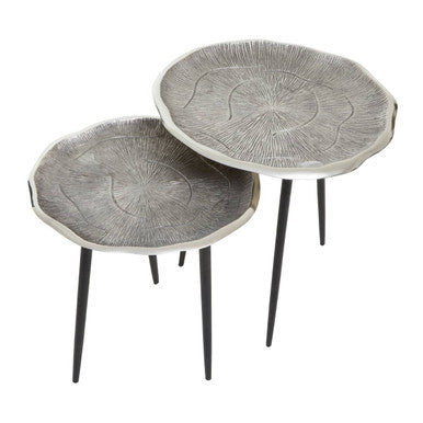 Silva Side Table Set | Silver Finish Oak Effect Set of 2 Side Tables