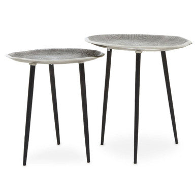 Silva Side Table Set | Silver Finish Oak Effect Set of 2 Side Tables