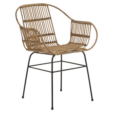 Java Armchair | Natural Rattan Armchair With Black Metal Legs