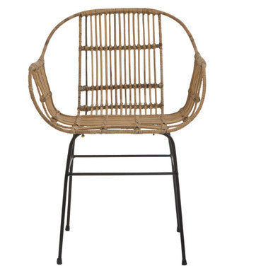 Java Armchair | Natural Rattan Armchair With Black Metal Legs
