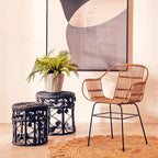 Java Armchair | Natural Rattan Armchair With Black Metal Legs