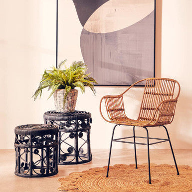 Java Armchair | Natural Rattan Armchair With Black Metal Legs