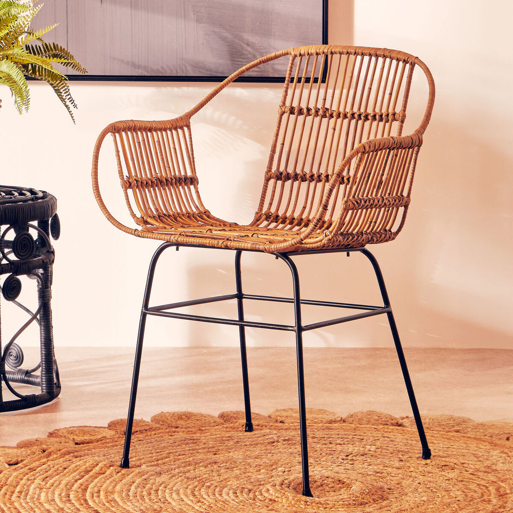 Java Armchair | Natural Rattan Armchair With Black Metal Legs