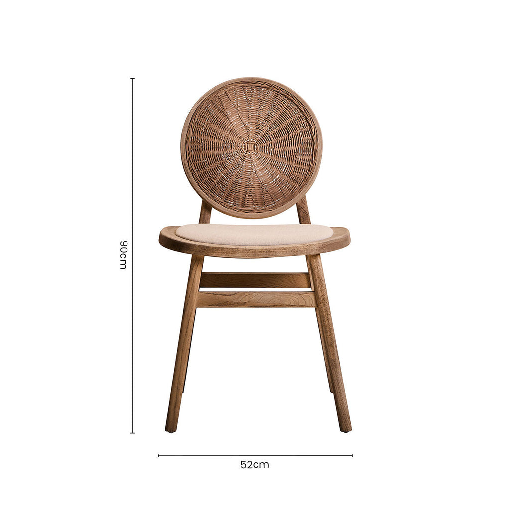 Cebu White Wash Wood and Round Rattan Dining Chair with Beige Seat