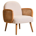 Cebu Dining Chair | Ivory Fabric and Cane Chair with Elm Wood Legs
