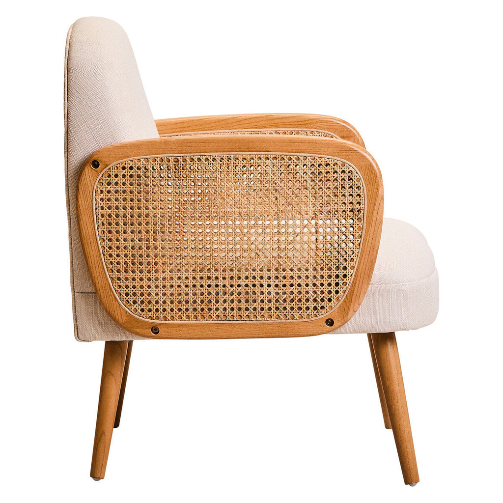 Cebu Dining Chair | Ivory Fabric and Cane Chair with Elm Wood Legs