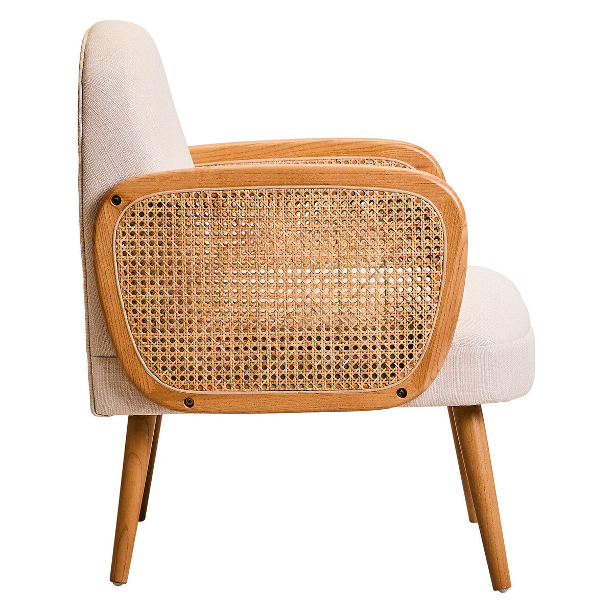 Cebu Dining Chair | Ivory Fabric and Cane Chair with Elm Wood Legs
