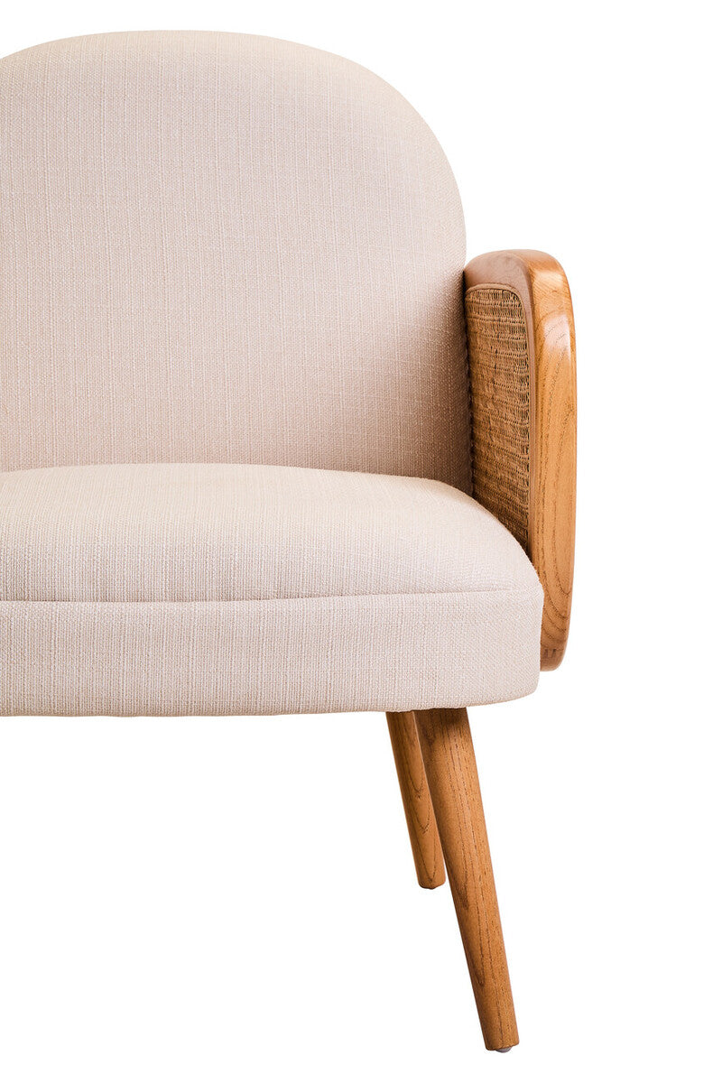 Cebu Dining Chair | Ivory Fabric and Cane Chair with Elm Wood Legs