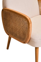 Cebu Dining Chair | Ivory Fabric and Cane Chair with Elm Wood Legs
