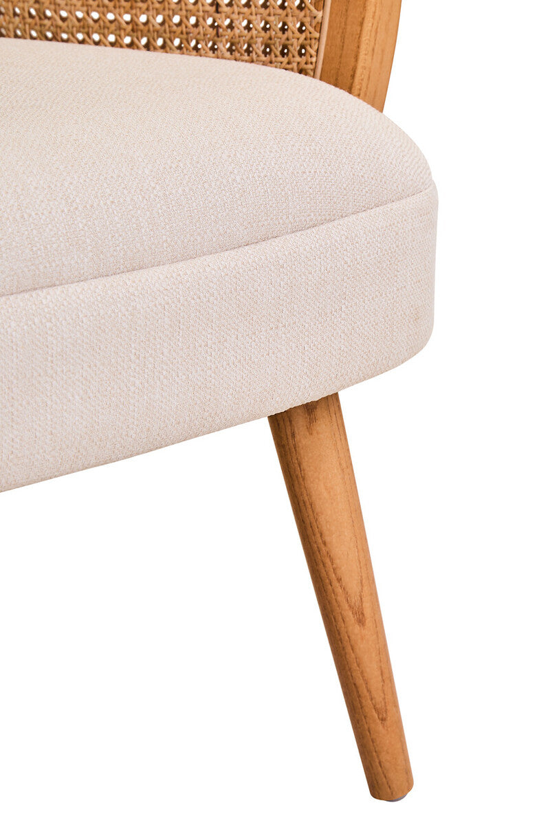 Cebu Dining Chair | Ivory Fabric and Cane Chair with Elm Wood Legs