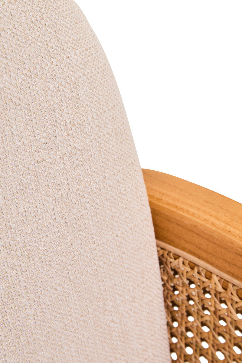 Cebu Dining Chair | Ivory Fabric and Cane Chair with Elm Wood Legs
