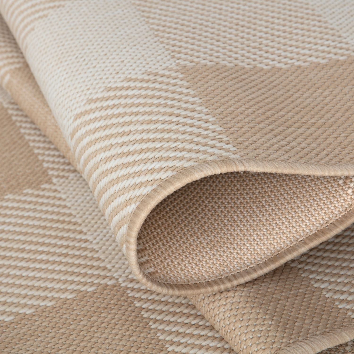 Ecology Outdoor Rug | Beige Geometric Flatweave | Odour Resistant Polypropylene