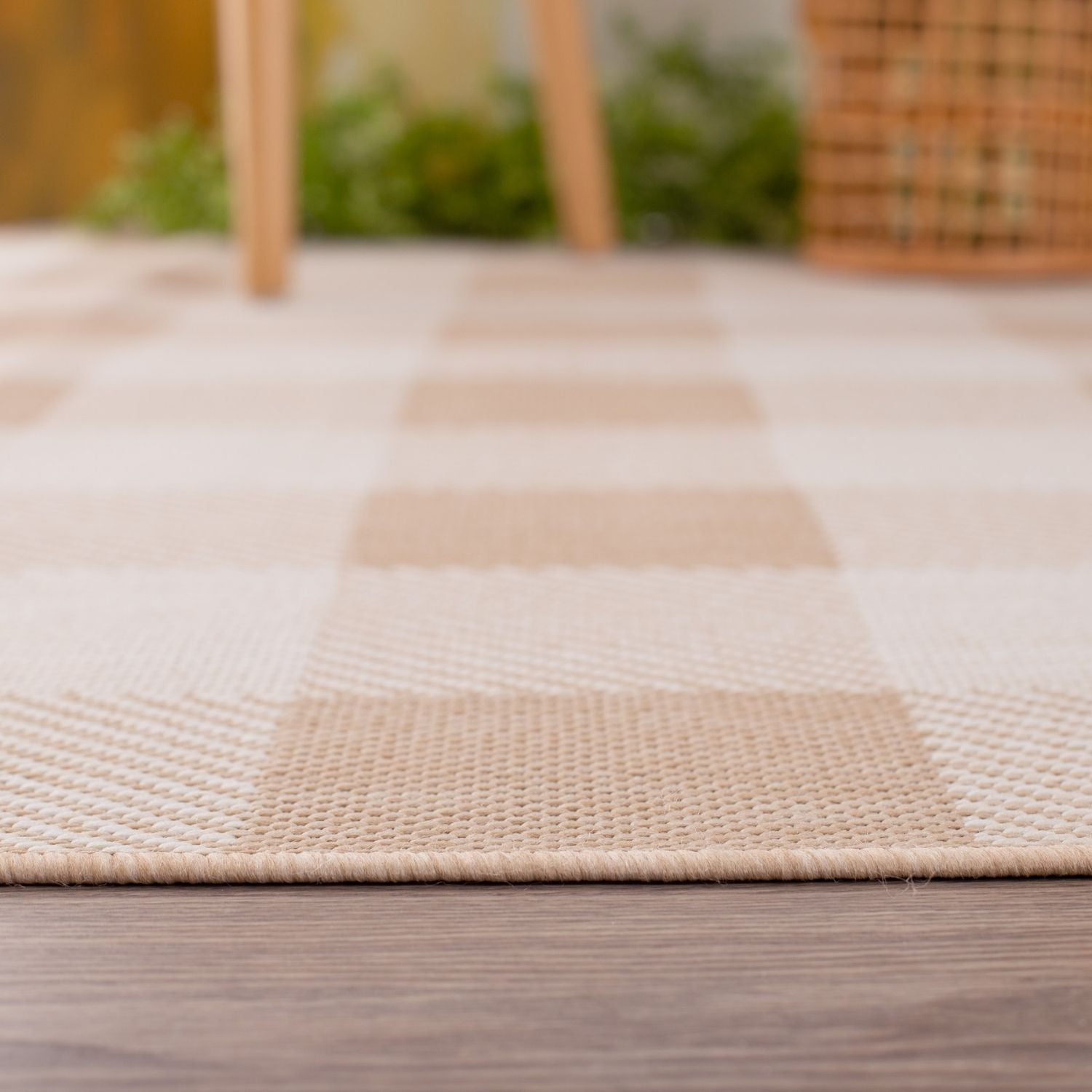 Ecology Outdoor Rug | Beige Geometric Flatweave | Odour Resistant Polypropylene