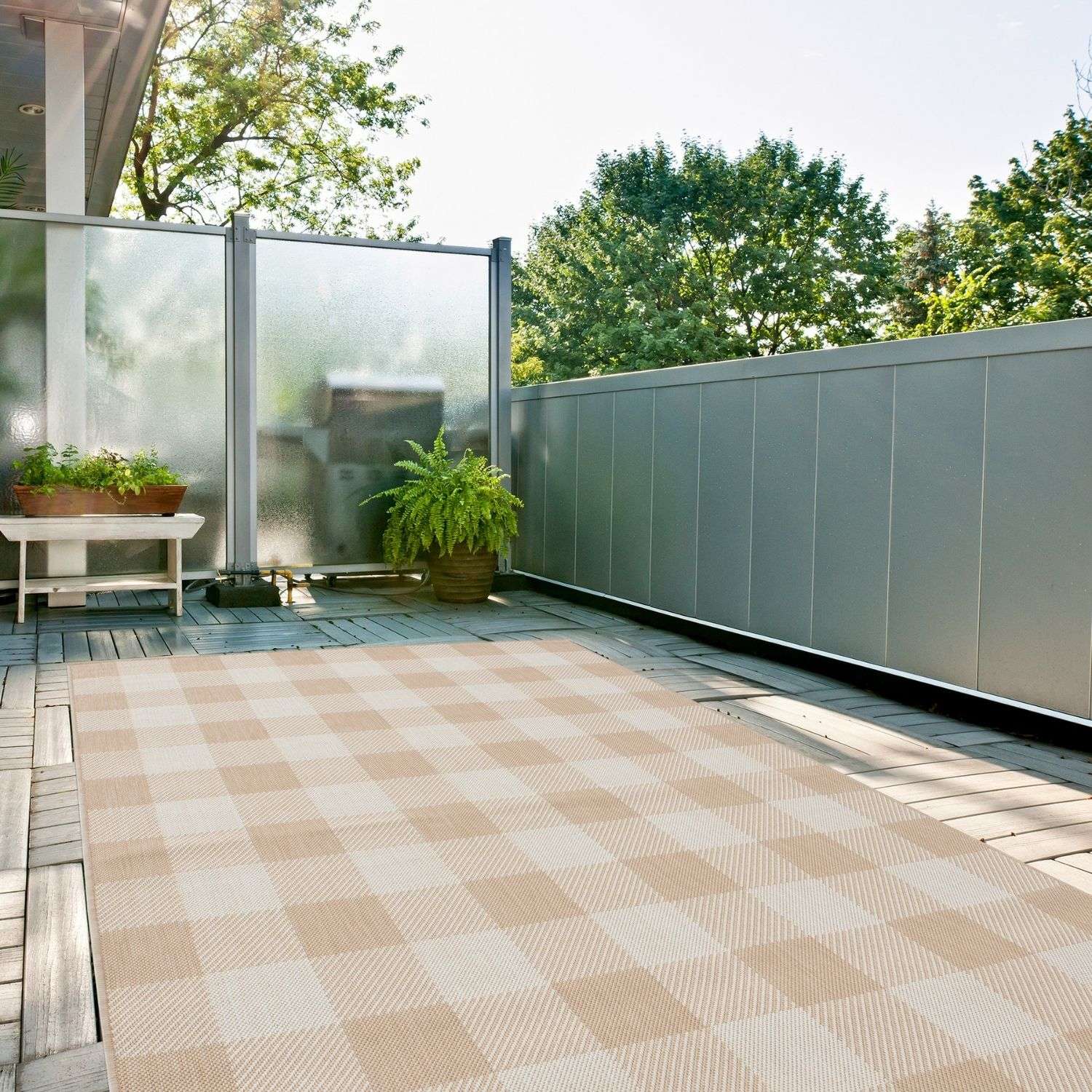 Ecology Outdoor Rug | Beige Geometric Flatweave | Odour Resistant Polypropylene
