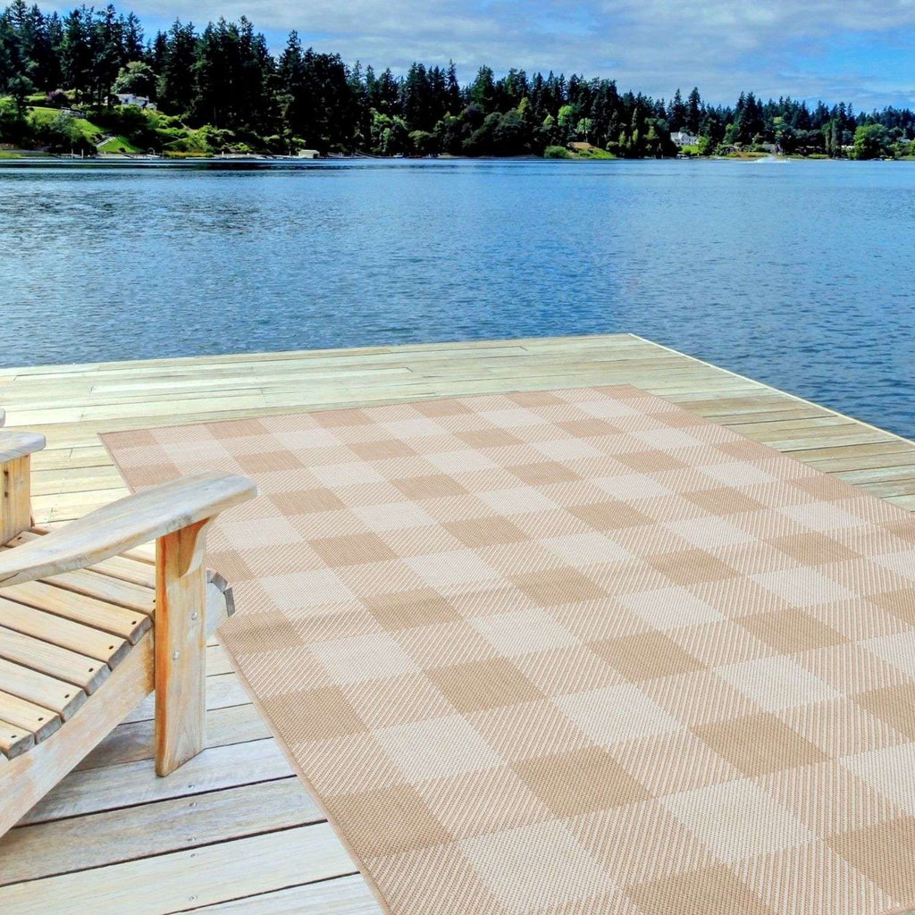 Ecology Outdoor Rug | Beige Geometric Flatweave | Odour Resistant Polypropylene