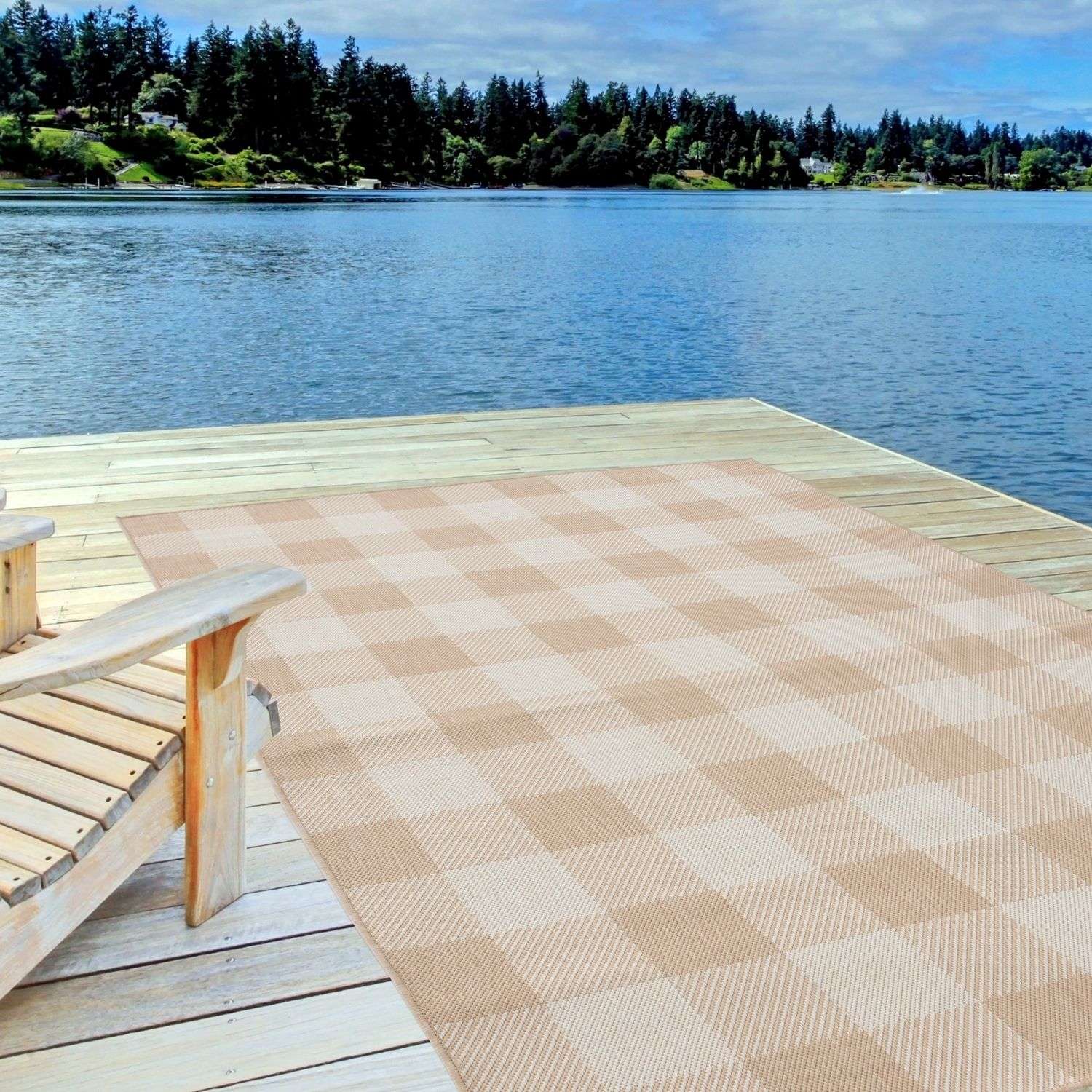 Ecology Outdoor Rug | Beige Geometric Flatweave | Odour Resistant Polypropylene