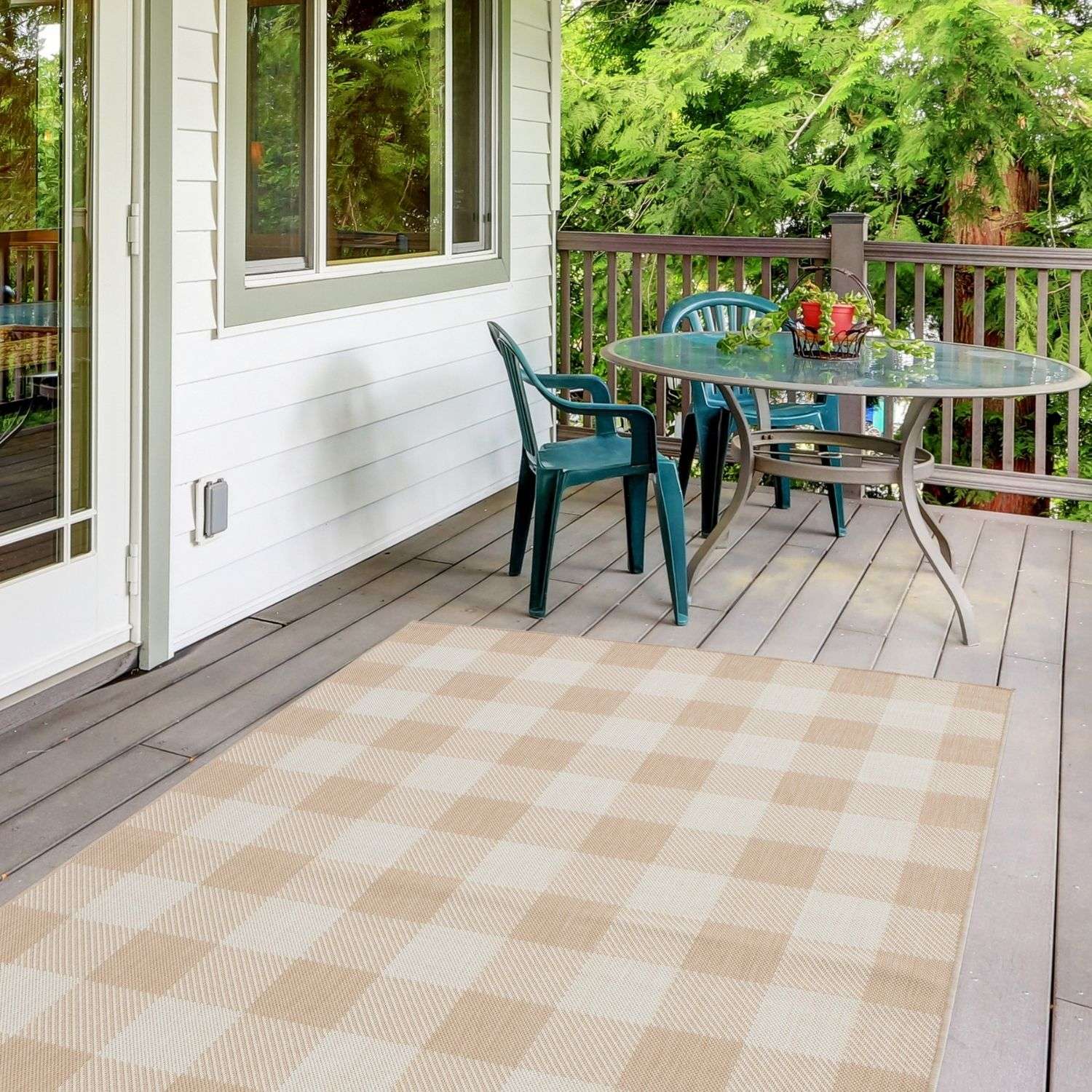 Ecology Outdoor Rug | Beige Geometric Flatweave | Odour Resistant Polypropylene