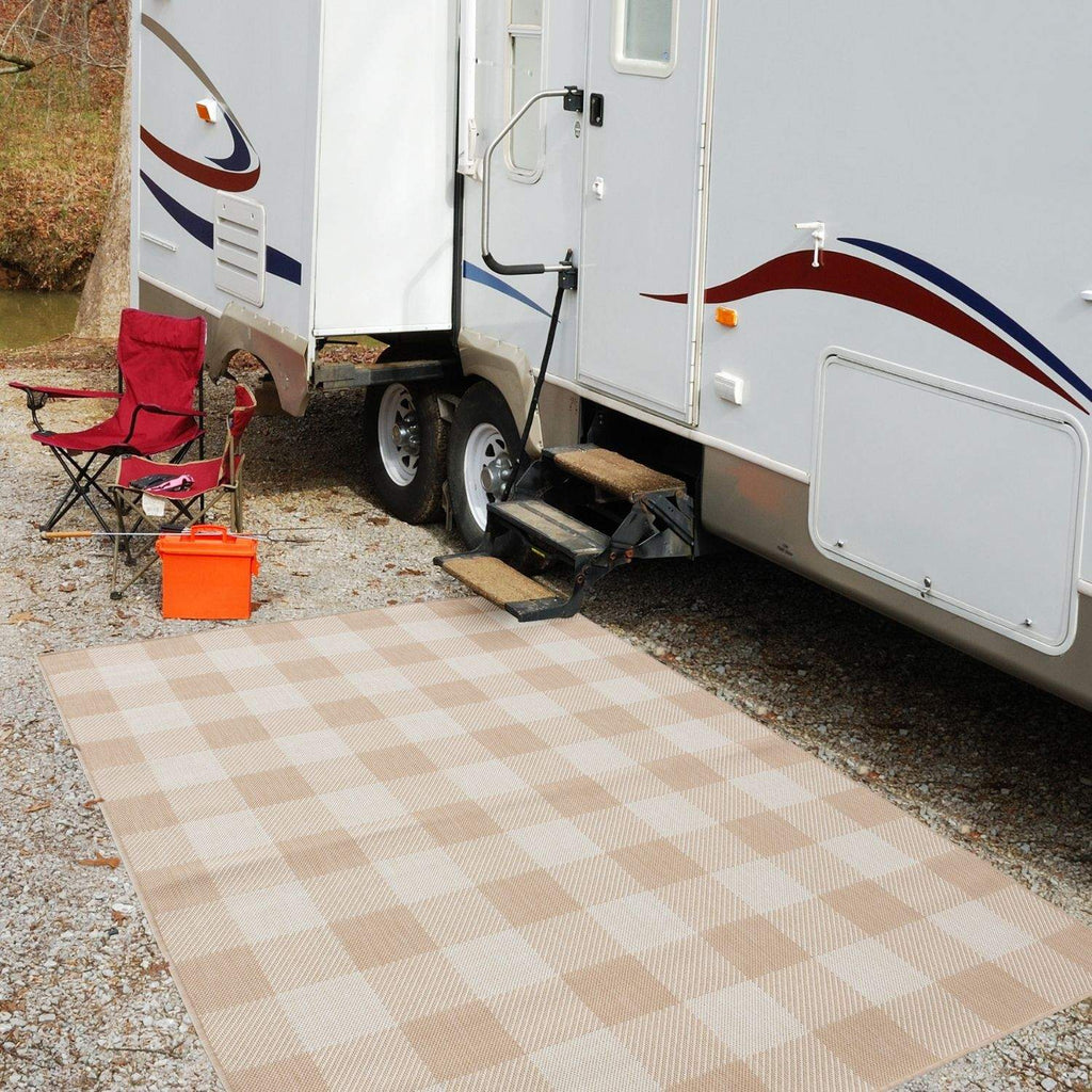 Ecology Outdoor Rug | Beige Geometric Flatweave | Odour Resistant Polypropylene