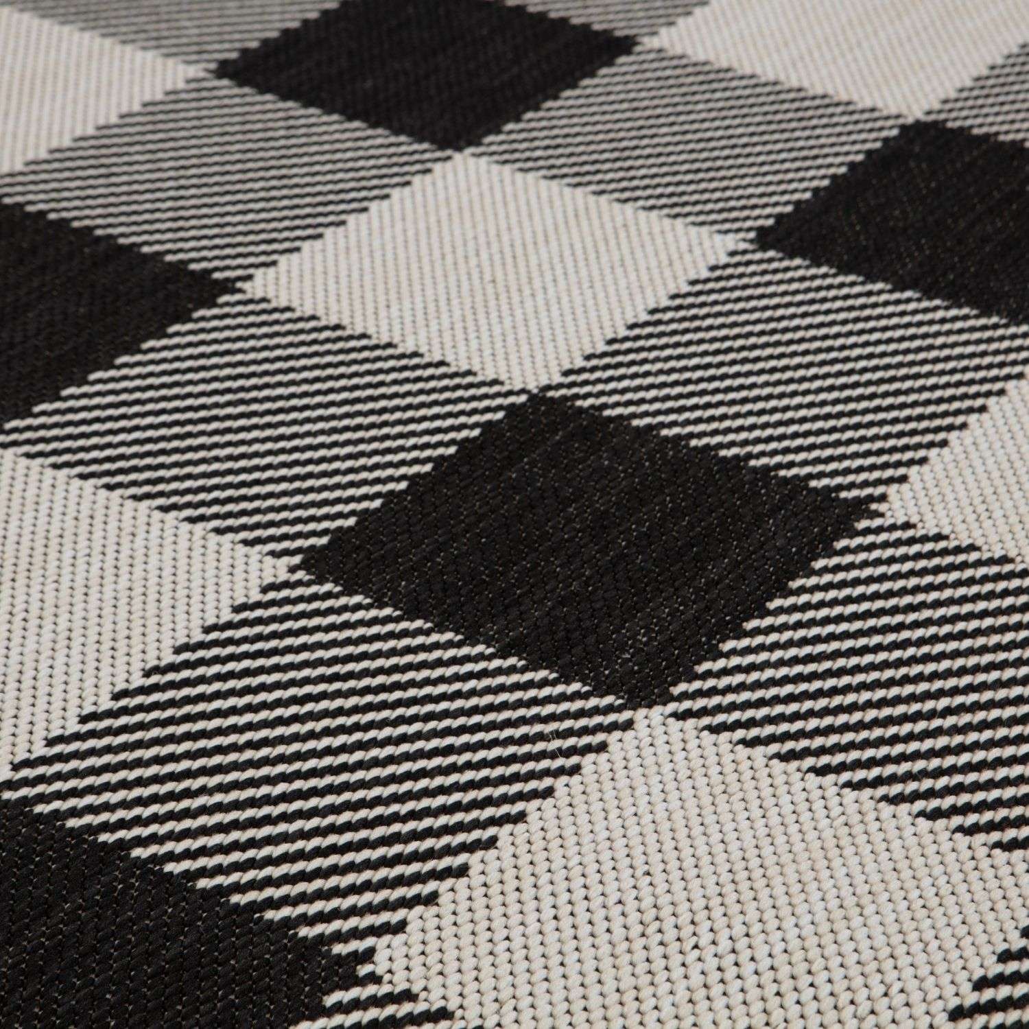 Ecology Outdoor Rug | Black Geometric Flatweave | Odour Resistant Polypropylene