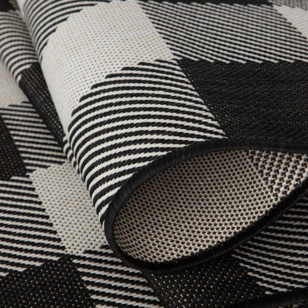 Ecology Outdoor Rug | Black Geometric Flatweave | Odour Resistant Polypropylene