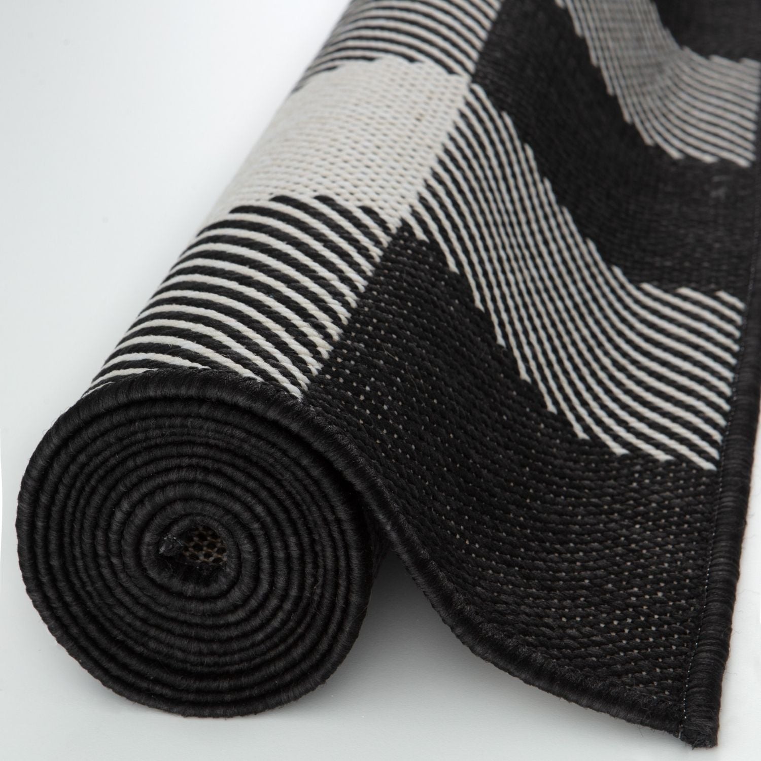 Ecology Outdoor Rug | Black Geometric Flatweave | Odour Resistant Polypropylene