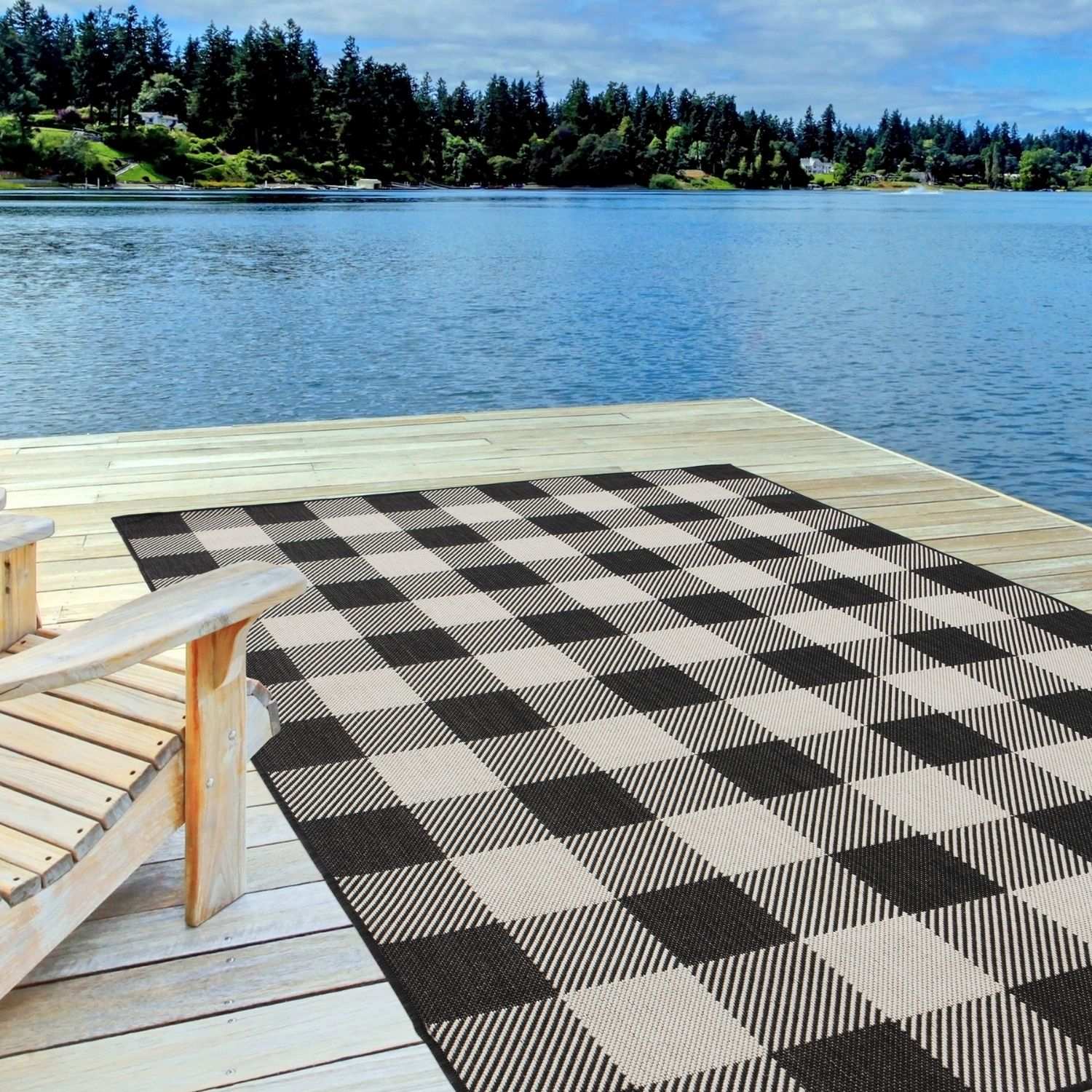 Ecology Outdoor Rug | Black Geometric Flatweave | Odour Resistant Polypropylene