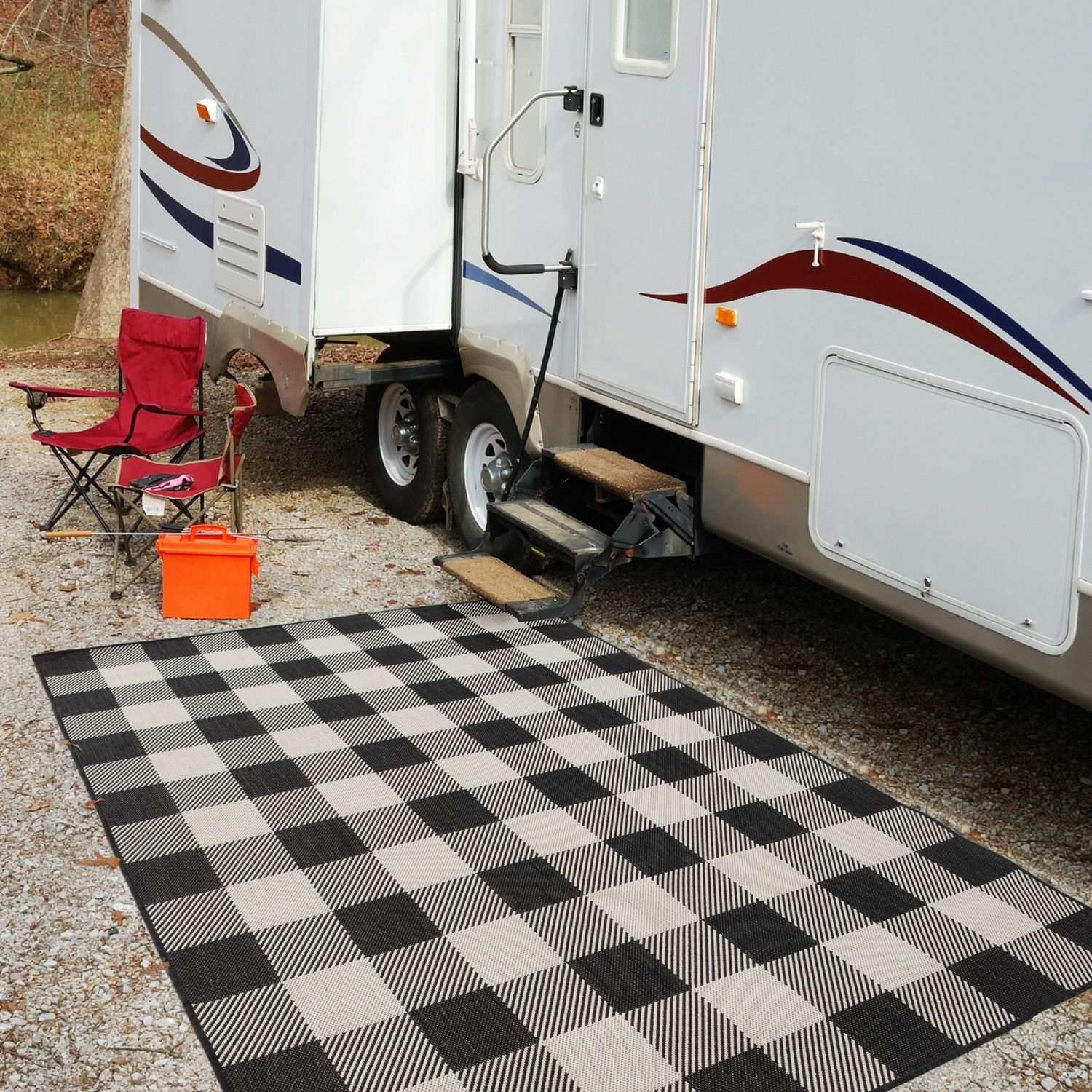Ecology Outdoor Rug | Black Geometric Flatweave | Odour Resistant Polypropylene