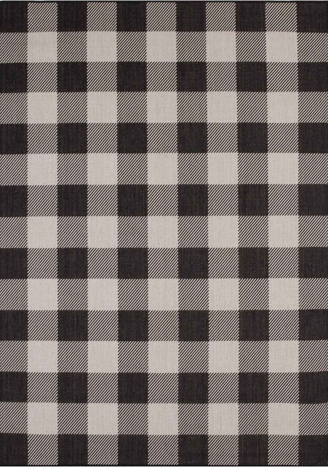 Ecology Outdoor Rug in black geometric odour resistant polypropylene