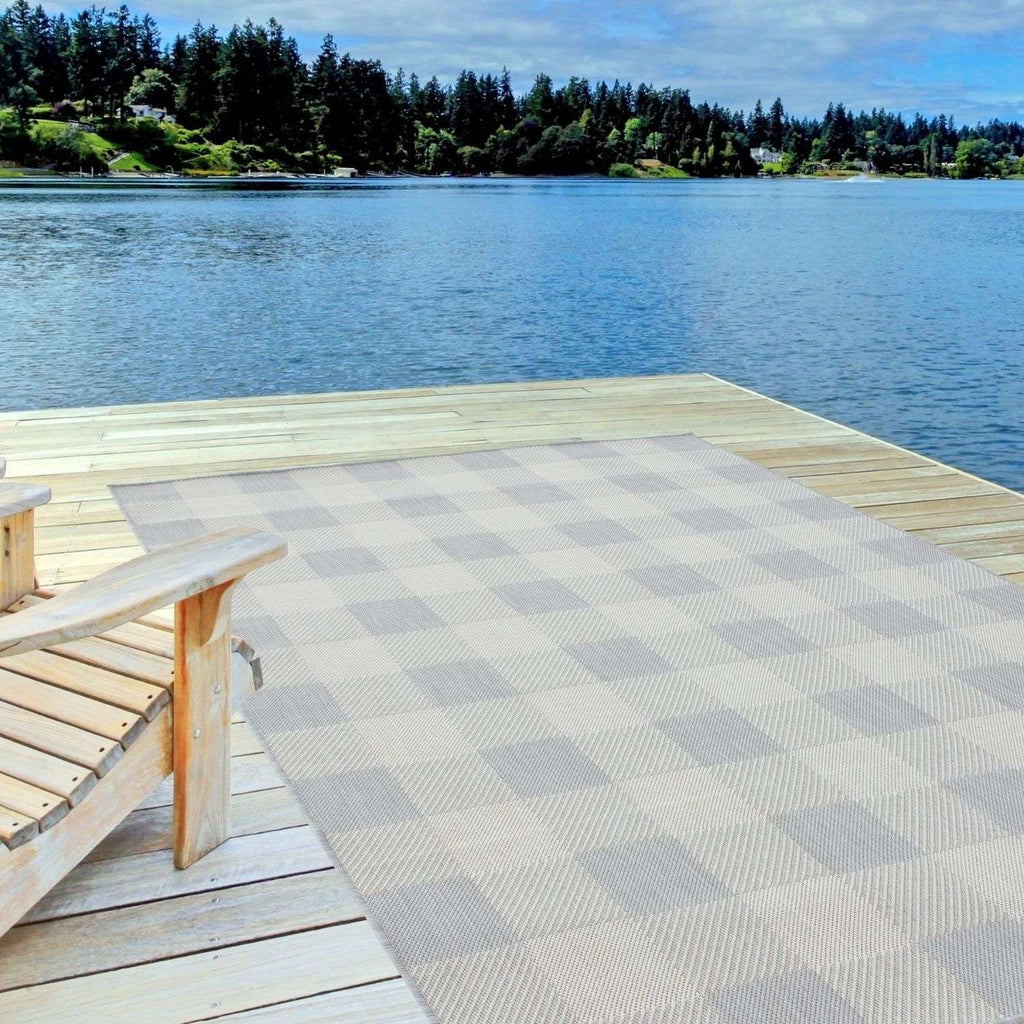 Ecology Outdoor Rug | Grey Geometric Flatweave | Odour Resistant Polypropylene