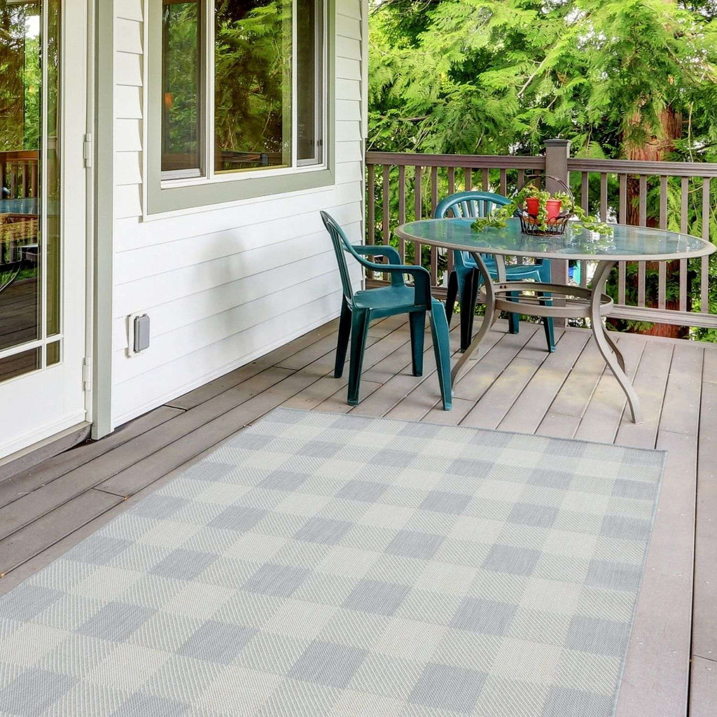 Ecology Outdoor Rug | Grey Geometric Flatweave | Odour Resistant Polypropylene