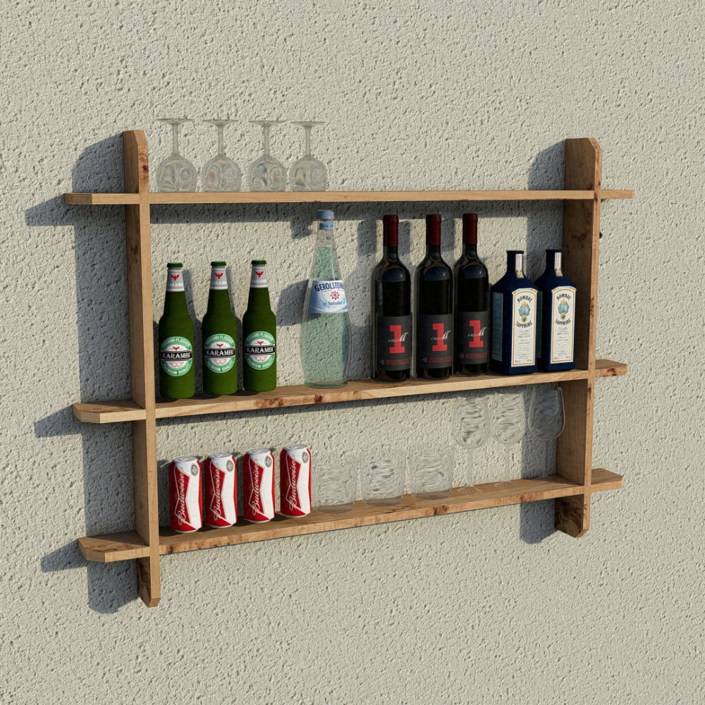 Large wooden interlock bar shelf for garden bar bottle and glass storage