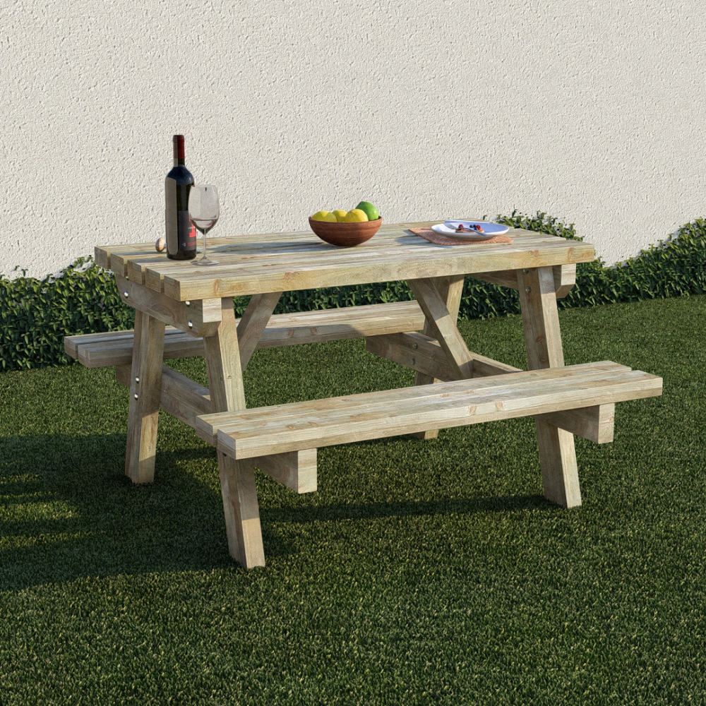 4 Seater Wooden Picnic Table | Treated Timber Garden Bench Table