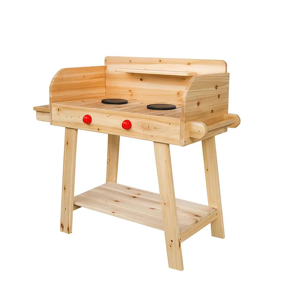 Children's outdoor wooden BBQ stand for pretend barbecue role-play