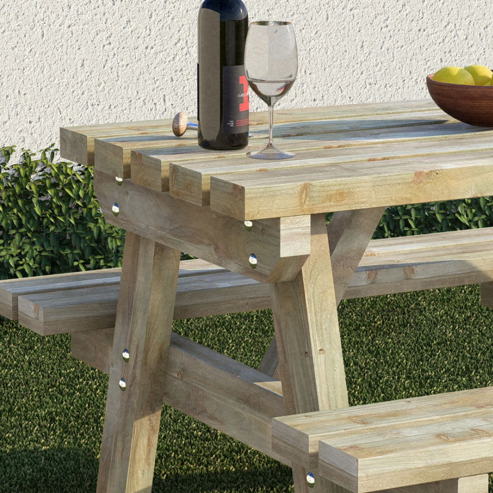 4 Seater Wooden Picnic Table | Treated Timber Garden Bench Table