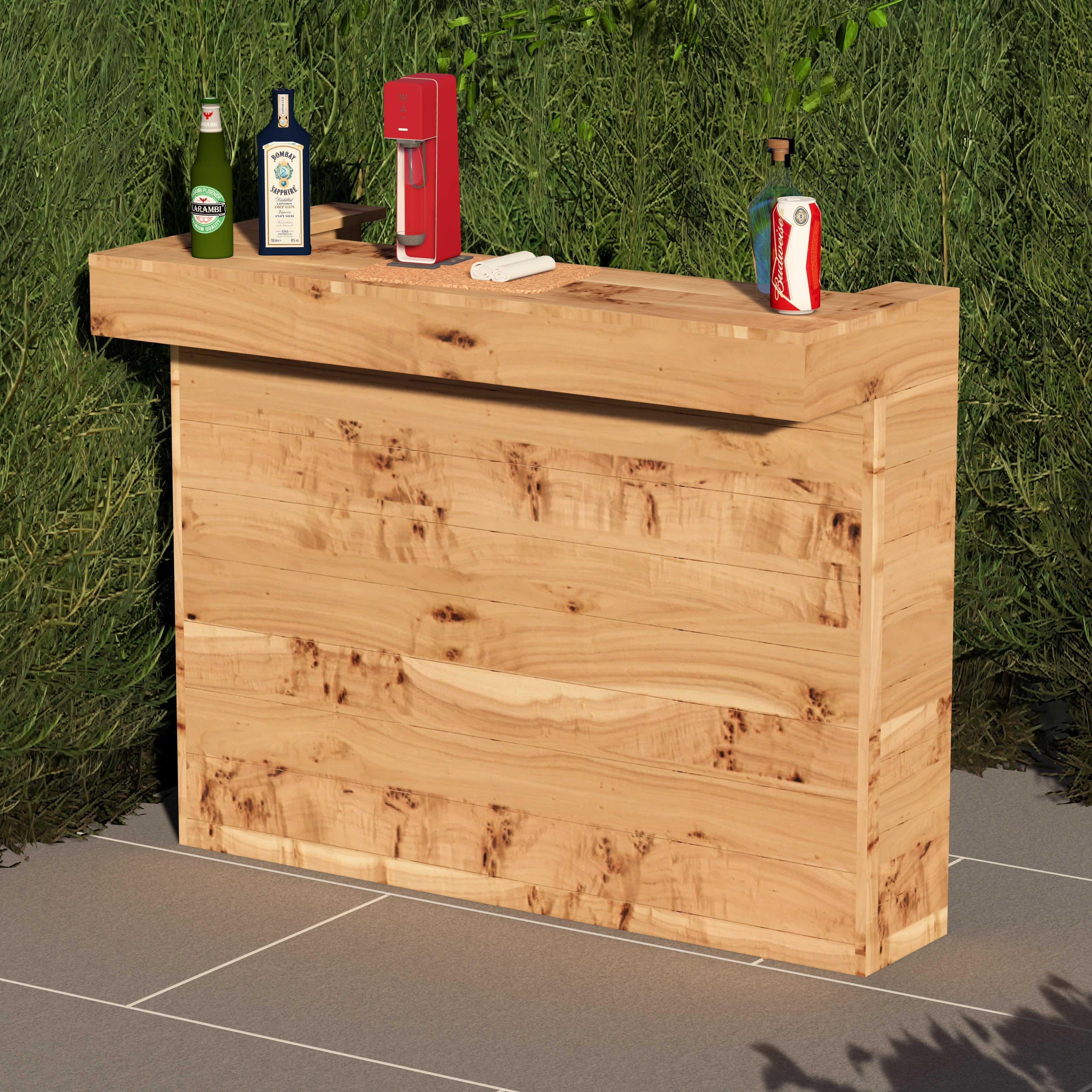 L-Shape Rustic Wooden Garden Bar | Corner Pallet-Style Outdoor Bar