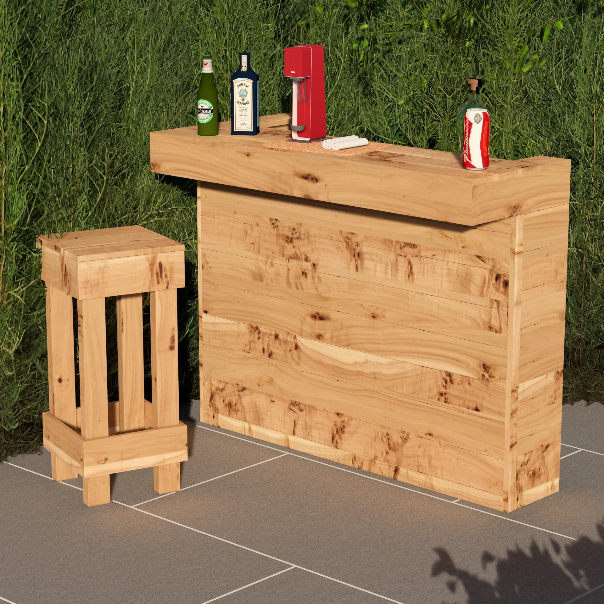 L-Shape Rustic Wooden Garden Bar | Corner Pallet-Style Outdoor Bar