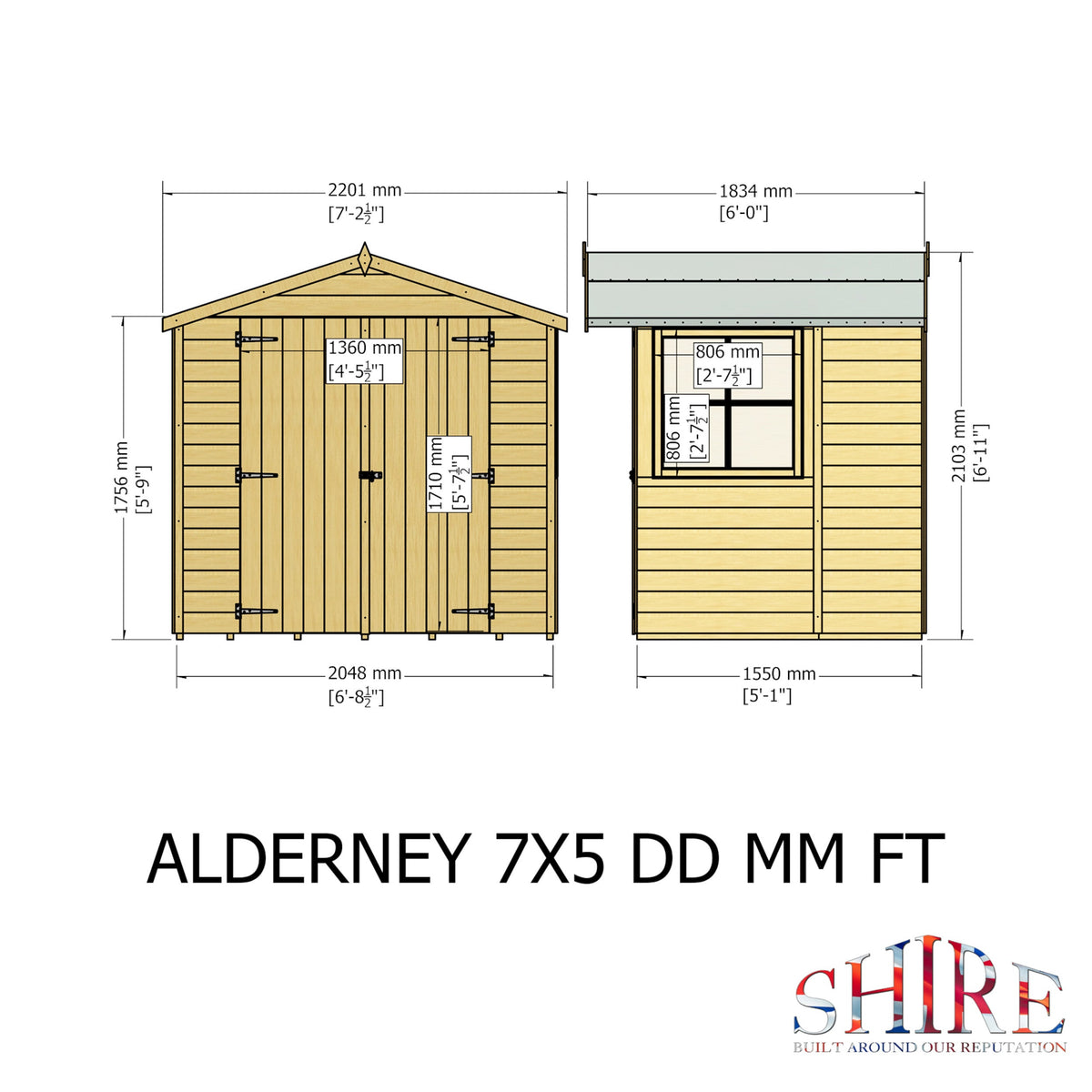 Alderney DD 7x5 – Shire double door timber shed