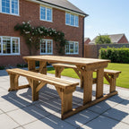 Abies Picnic Table and Benches Set in rustic brown finish
