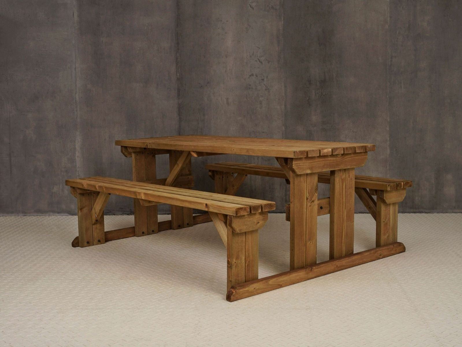 Abies Picnic Table Benches Set - Rustic Finish