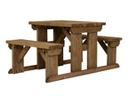 Abies Picnic Table Benches Set in rustic finish — side view