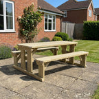 Abies Rounded Picnic Table and Benches Set in natural green finish