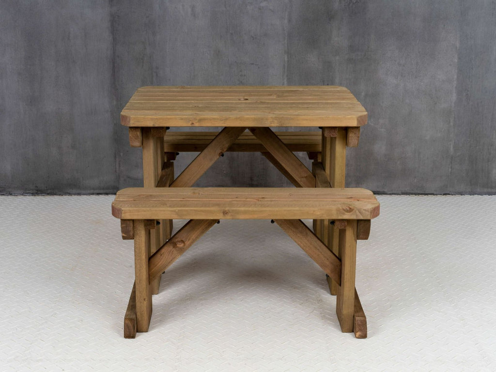 Abies Rounded Picnic Table and Benches Set - Rustic Finish