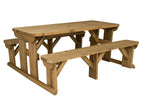 Abies Rounded Picnic Table and Benches Set - Rustic Finish