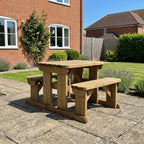 Abies Rounded Picnic Table and Benches Set - Rustic Finish
