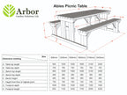 Abies Rounded Picnic Table and Benches Set in rustic finish — detail view
