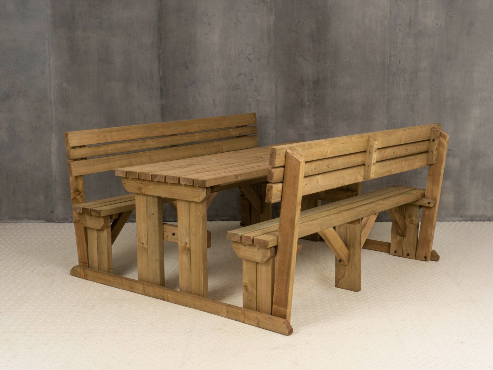 Alders Picnic Table Benches Set With Backrest - Rustic Finish