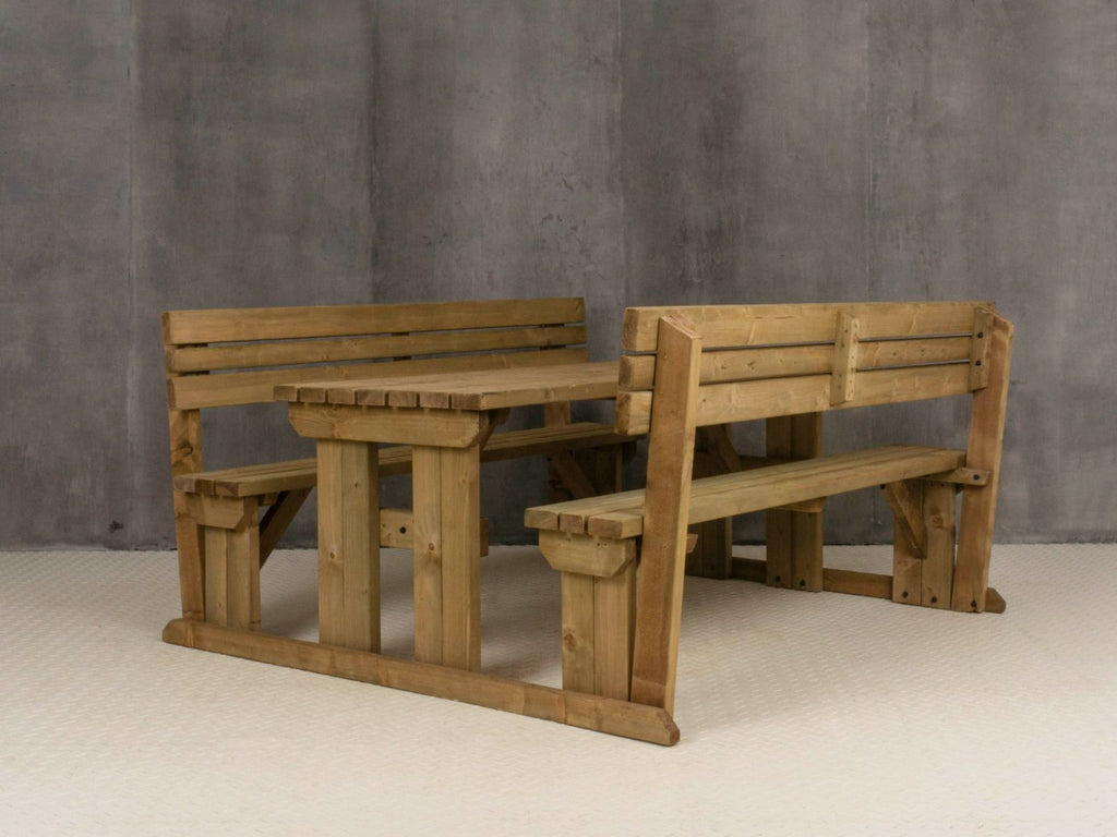 Alders Picnic Table Benches Set With Backrest - Rustic Finish
