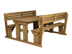 Alders Picnic Table Benches Set with backrest in rustic finish — side view
