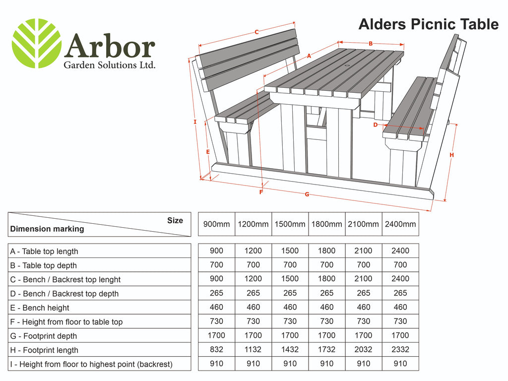 Alders Picnic Table Benches Set With Backrest